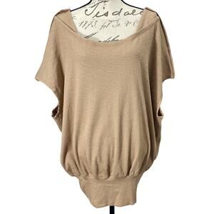 NEW Easel Oversized Relaxed Tan Surplice Short Sleeve Sweater Top Size Small